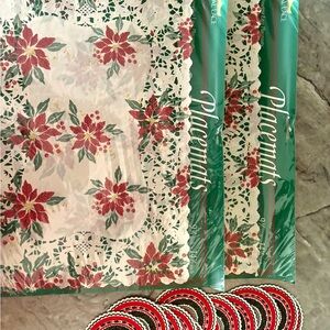 Festive Holiday Placemats and Coasters Set Vintage. Disposable Paper.